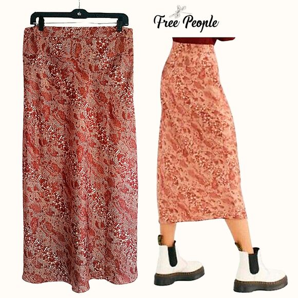 FREE PEOPLE NEW Boho Snake Print Silky A-Line Maxi Skirt 12 - Picture 8 of 11